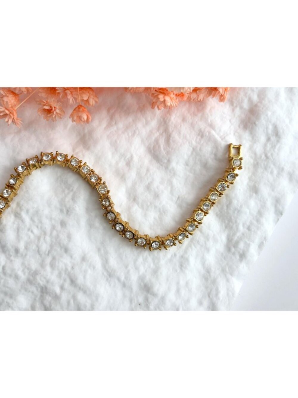 Chainlink Gold Toned Clear Rhinestoned Vintage Minimalist Tennis Bracelet - Picture 15 of 15